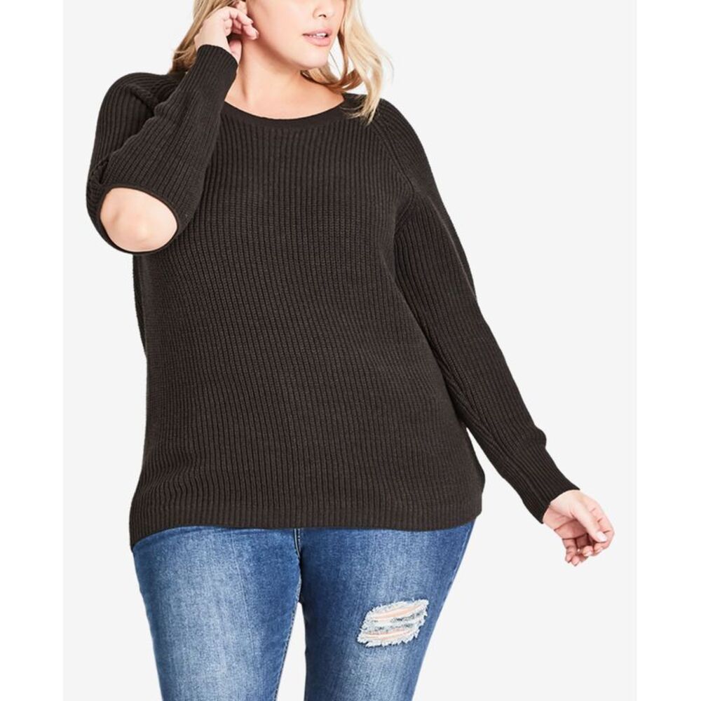 City Chic Trendy Plus Size Elbow Cutout Sweater